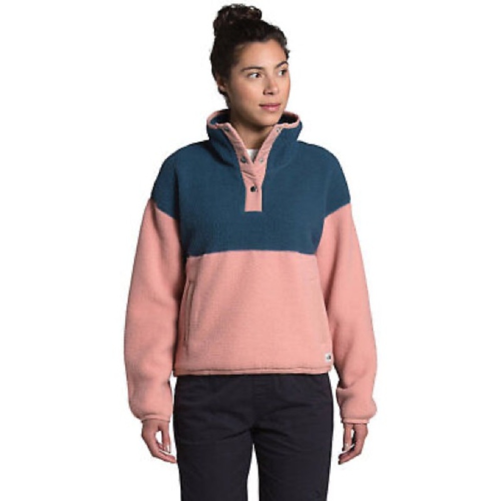 The North Face Cragmont 1/4 Snap Fleece Top in Blue Wing Teal/Pink Clay Sz M